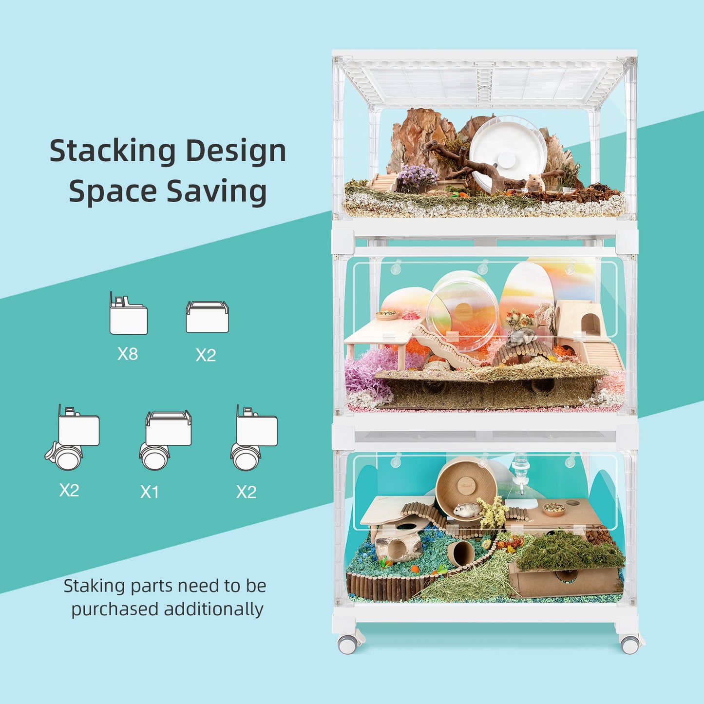 Niteangel Stacker Series Hamster Cage - Stackable & Large Glass Enclosure for Hamster Gerbils Mice Lemming Degus or Other Small-Sized Pets